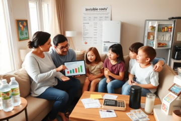 Una familia revisando sus hábitos de consumo para ahorrar dinero.