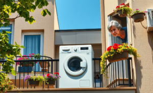 Imagen que ilustra las multas por el uso de lavadoras en balcones o terrazas, destacando el ruido y la normativa de convivencia.