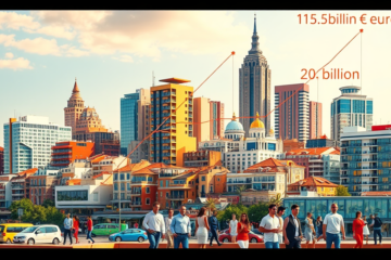 Imagen representativa del auge del mercado inmobiliario en España con gráficos de inversión y crecimiento.