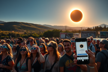 Imagen que representa el eclipse solar total y su impacto en el turismo y la economía.