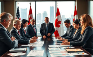 Imagen representativa de las negociaciones comerciales entre Estados Unidos y Canadá y el impacto de las tarifas impuestas.