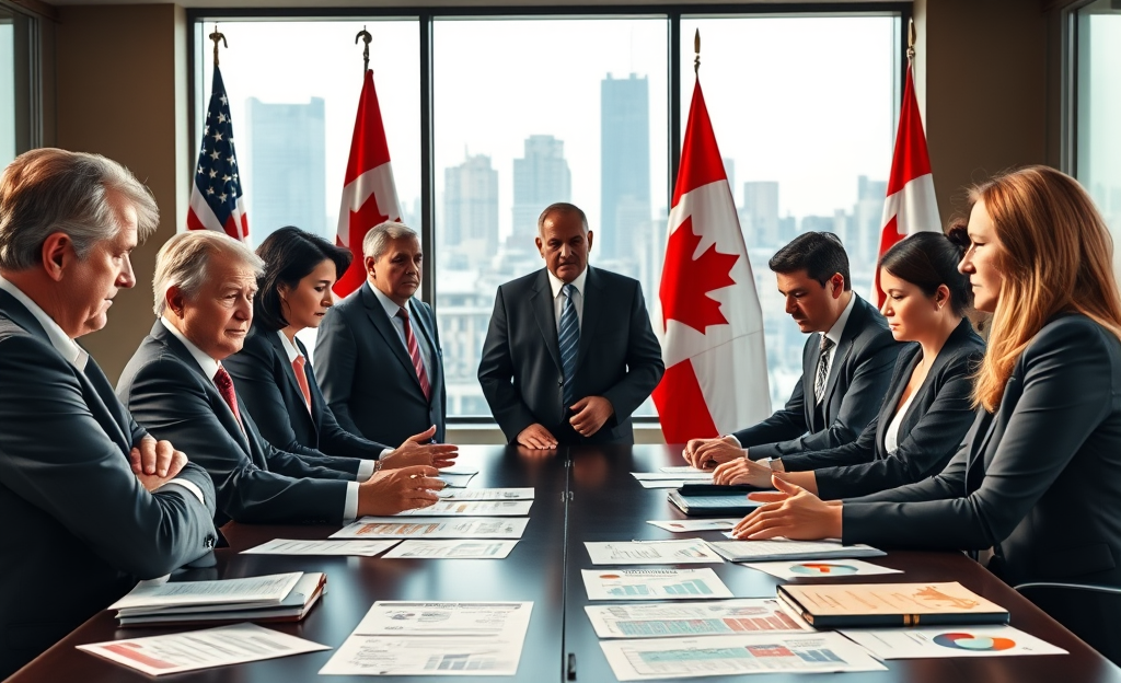 Imagen representativa de las negociaciones comerciales entre Estados Unidos y Canadá y el impacto de las tarifas impuestas.