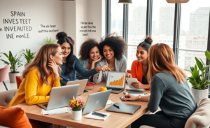 Mujeres jóvenes participando en el mercado de inversiones, mostrando la creciente inclusión y confianza en el ámbito financiero.