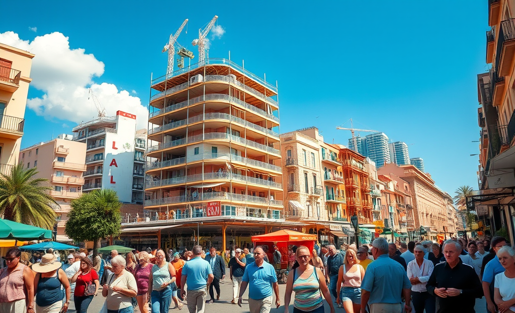 Hoteles en construcción en la ciudad, reflejando el aumento del turismo y la preocupación por la turistificación.