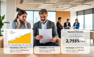 Infografía sobre las diferentes opciones de hipotecas: mixta, fija y variable.
