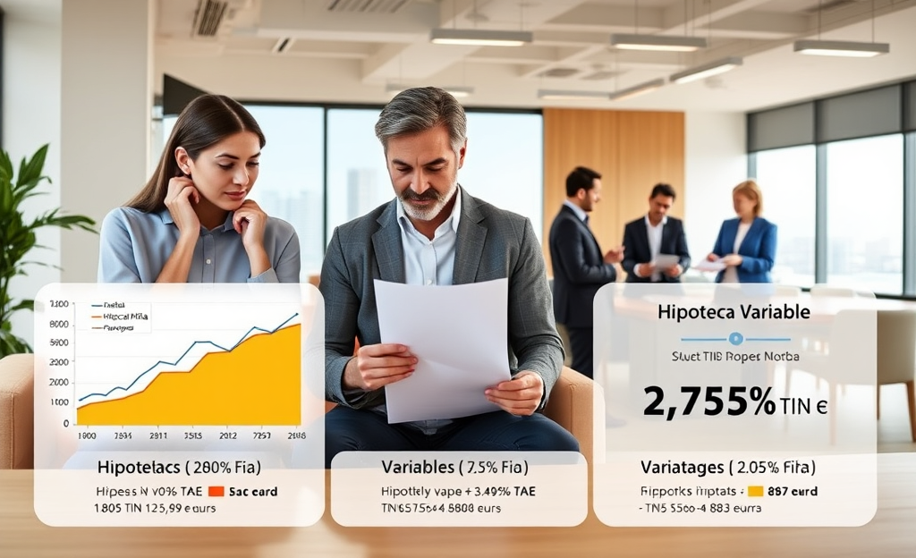 Infografía sobre las diferentes opciones de hipotecas: mixta, fija y variable.